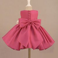 小花童礼服女婚礼公主裙女童一周岁宝宝婴儿儿童一岁生日红色春季 樱红色 100cm(100码身高85-90c