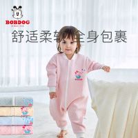 宝宝睡袋连体睡衣儿童防踢被神器婴儿分腿睡袋纯棉春秋新款 粉色菱形空气层(适合10-18度) 65码(建议身高50-60c