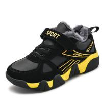男童棉鞋冬季新款儿童加绒加厚运动鞋保暖皮面防水防滑钢爪登山鞋 N56大棉黑黄 28 内长17.8CM