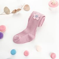 儿童连裤袜春秋女童打底裤纯棉外穿婴儿连体袜子中厚宝宝裤袜连脚 粉色[花朵] S码 1-3岁 身高80-100cm
