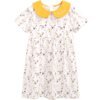 童装女童连衣裙夏季新款儿童公主裙纯棉2020女孩裙子洋气 字母娃娃领黄色蔷薇 90