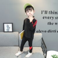 纯棉女童春秋运动套装2020年新款秋季一岁3女宝宝2婴儿童洋气小童 爱心套装-黑色 80 码