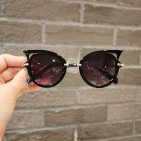 儿童墨镜韩版潮宝宝太阳男女童圆形金属框眼镜小孩遮阳防晒太阳镜 黑色 单眼镜