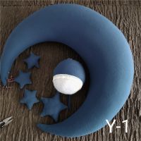 展会新款新生儿童拍照道具创意个性摄影摆件星星月亮枕垫装饰道具 Y-1 月亮枕+星星+帽子 满月百天摄影道具