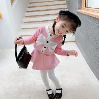2020秋冬新款女童开衫毛衣百褶裙韩版小香风套装女宝宝洋气两件套 粉色套装 90cm