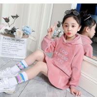 儿童女宝宝加绒加厚连衣裙中长款2-8岁卫衣女孩秋冬装新款女童裙 粉色字母双面绒 90 建议身高90以下