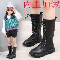 3-12岁秋冬季儿童鞋子公主女童高帮长筒皮靴宝宝中筒靴学生马丁靴 加绒黑色 26码/内长16.0cm