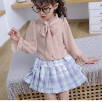 女童西装套装2021女孩秋装新款洋气网红格子套裙中大童时髦两件套 咖啡色 单衬衫 100