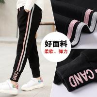 女童裤子秋冬装运动裤2020中大童加厚加绒宽松休闲女孩春秋外穿 黑色运动裤CNAD单裤 100