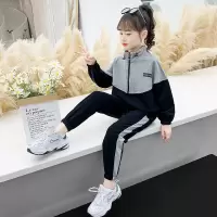 女童套装春装2021新款儿童时髦中大童卫衣裤子两件套女孩运动衣服 灰色 [不加绒] 110 码建议身高105cm