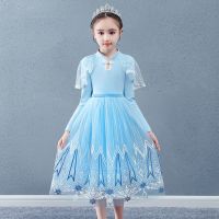 2020秋季新款冰雪2爱莎公主裙小女孩洋气艾莎连衣裙女童礼服裙子 蓝色公主裙[单裙] 110