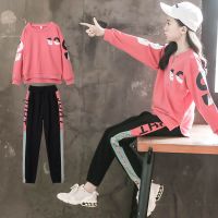 女童春装套装10洋气11儿童装加绒12运动装13岁春秋大童女装潮15岁 朱红色（不加绒） 110码建议身高1米左右