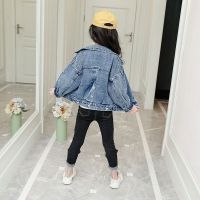 女童牛仔外套春装2021新款韩版儿童洋气童装女孩中大童春秋上衣潮 后背三粒扣款 110码
