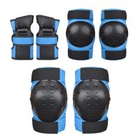 儿童轮滑护具小孩子溜冰鞋可调头盔自行车护肘滑板车护膝运动护具 蓝色护具(六件套) M号建议(50-80斤)