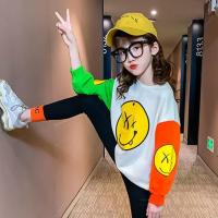 女童秋装套装2020新款儿童网红运动装中大童小女孩拼色卫衣两件套 白色-笑脸印花卫衣上衣 (上衣) 110 适合身高10