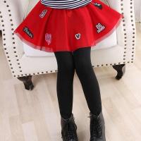 [春款热卖]2021童装女童打底裤薄款紧身长裤加绒加厚假两件裙裤 英文大红春秋薄款 110cm
