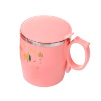 304不锈钢碗儿童餐具套装宝宝吃饭碗防摔婴儿辅食碗送吸盘百洁布 粉色 不锈钢水杯