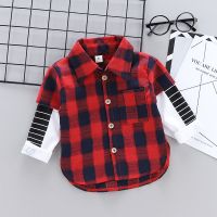 男童牛仔外套春秋韩版2小童洋气儿童夹克女童春装宝宝外套男1-4岁 红色 大格子衬衣外套 66