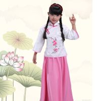 古装衣服女儿童中国风旗袍裙汉服女童夏古风仙女裙民国学生演出服 粉色 100cm