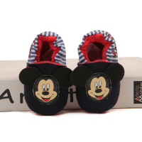 不掉婴儿鞋子6-12个月春秋宝宝学步鞋冬季加绒防滑地板鞋1-2-3岁 加绒 黑米奇胶底 120/内长11.5cn