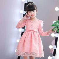 女童旗袍儿童公主裙秋冬新款连衣裙网纱蓬蓬裙中国风唐装表演礼服 V领蕾丝 110