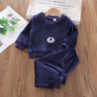 童装男童秋冬装套装2020新款秋季中小童儿童韩版加绒加厚两件套潮 小猫家居服藏青 80 [收藏店铺宝贝,优先发货]