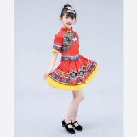 新款六一女儿童苗族演出服饰壮族葫芦丝表演服饰少数民族演出服饰 D款红色短袖 110