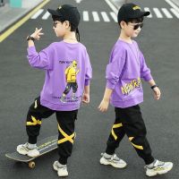儿童套装男童春装2021新款中大童春秋装运动两件套小孩休闲韩版潮 紫色-小人物套装 110 码(身高95-105厘米)