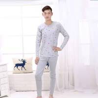 男士秋衣秋裤纯棉青少年学生大童薄款保暖内衣棉毛衫保暖内衣 浅灰红点 170适合身高155-165