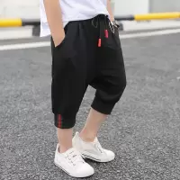 夏季男童哈伦裤儿童男韩版裤子七分裤2020新款男孩中裤童装夏装潮 黑色 螺纹裤子中裤 100 建议身高90