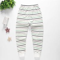 [全棉]儿童秋裤男童女童纯棉保暖棉毛裤单条睡裤宝宝打底衬裤 喜-条纹 100码(身高90-100cm)