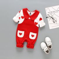 天使翅膀春秋男女宝宝连体衣百日宴拍照服婴儿满月周岁可爱礼服 爱心小天使-红色 90码建议12-18个月