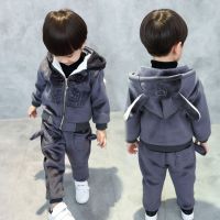 男童套装新款2儿童宝宝1秋冬装金丝绒加绒加厚保暖小孩衣服4岁潮3 灰色压花猴子两件套 加绒加厚双层 66cm建议身高55