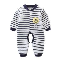 婴儿连体衣服新生儿爬服春秋纯棉夹棉0宝宝哈衣秋冬3保暖6个月12 保暖经典条纹 6M建议0-3个月
