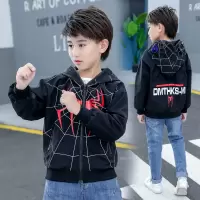 男童蜘蛛侠外套春款儿童2019夹克连帽洋气防风童装冲锋衣潮春秋装 黑色 大蜘蛛侠 110
