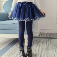儿童打底裤春秋款小女孩打底裙裤女童假两件裙裤长裤外穿加厚加绒 网纱蓝色春秋款 120码(建议身高110左右)