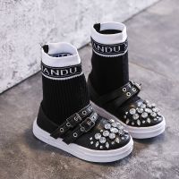 温州童鞋 女童靴秋冬保暖棉靴韩版儿童高帮鞋公主短筒加绒袜子鞋 黑色[单鞋] 尺码偏小一码 26 码内长约16CM