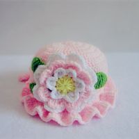手工编织秋冬新生儿宝宝毛线帽子女童公主帽韩版春秋花朵婴儿帽 粉红牡丹花帽子 0-3个月[头围38-40]