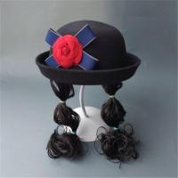 韩版儿童帽子女宝宝毛呢帽春秋冬天女童礼帽潮帽婴儿帽子假发帽 圆顶花朵黑色 儿童54cm约3-5岁带
