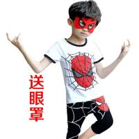 蜘蛛侠童装男童秋冬长袖套装儿童加绒奥特曼衣服卡通蜘蛛侠套装 短袖蓝黑套装 110码