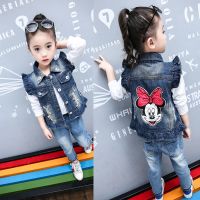 男童牛仔马甲女宝宝2020春秋款12378岁儿童加绒加厚女童背心韩版 红花米妮[单层] 薄款 建议身高75-85cm