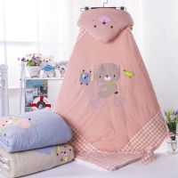 新生婴儿抱被纯棉冬季宝宝包被秋冬加厚外出抱毯初生小被子可脱胆 粉色 格子中厚