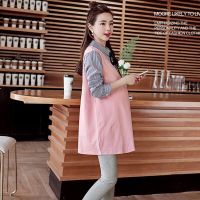 2020春秋装新款孕妇装连衣裙蝴蝶结韩版中长款翻领假两件孕妇套装 粉色(单上衣) M建议100斤以下