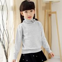 女童高低领毛衣打底衫加绒加厚2019秋冬新款中大童毛衣不加绒线衫 灰色单层 吊牌12码适合身高110-120CM