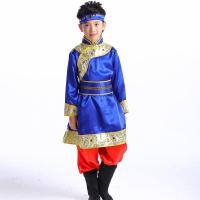 儿童演出服蒙古服装新款少数民族服装男童蒙族服装裙袍藏服舞台装 宝蓝色 001款 110