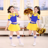 儿童啦啦操演出服小学生运动纱裙半身裙舞蹈表演长短袖女童黄蓝色 女款 100