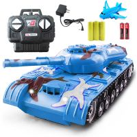 儿童玩具遥控坦克车充电遥控车对战坦克汽车遥控车男孩玩具战车 蓝色遥控坦克车 充电3电池+2节普通电池+回力小飞机