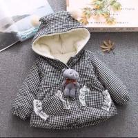 19冬装女童加绒加厚格子棉衣1-2-3-4-5岁女宝宝棉袄小童保暖棉袄 黑色加绒加厚棉袄 80