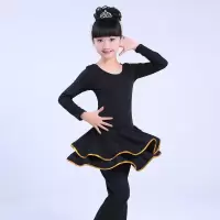 儿童拉丁舞蹈服装女童练功服考级拉丁舞裙分体舞蹈衣冬季加绒套装 黑色连衣裙+长裤 110cm