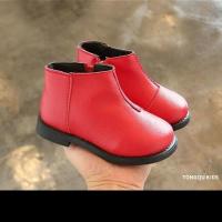 女童皮鞋公主鞋儿童棉鞋加绒冬季百搭男童棉靴短靴宝宝雪地靴保暖 红色 179 25 鞋内长/14.9cm